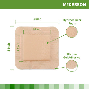 McKesson Foam Dressing 3 X 3 Inch With Border Film Backing Silicone Gel Adhesive Square Sterile (886431_CS)