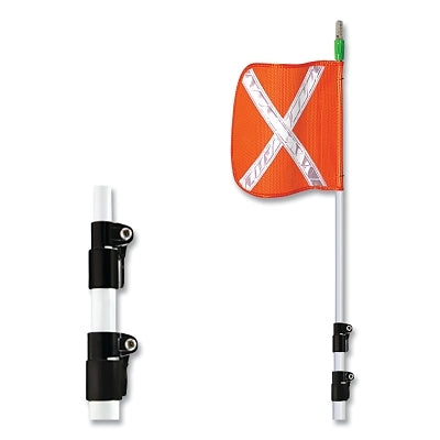 Checkers Warning Whips with Telescoping Pole, 16 in x 16 in Org Flag w/Refl Wh X, Lighted, 10 ft Whip, Light/Base Sold Separately (916-TPCWHP10XL-16-O)