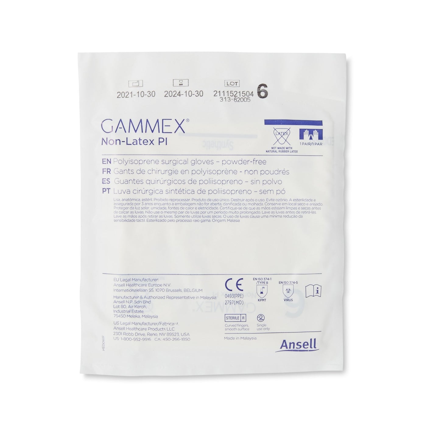 GAMMEX® Non-Latex PI Surgical Glove Size 6 Sterile Polyisoprene Standard Cuff Length Micro-Textured White Chemo Tested (765476_CS)