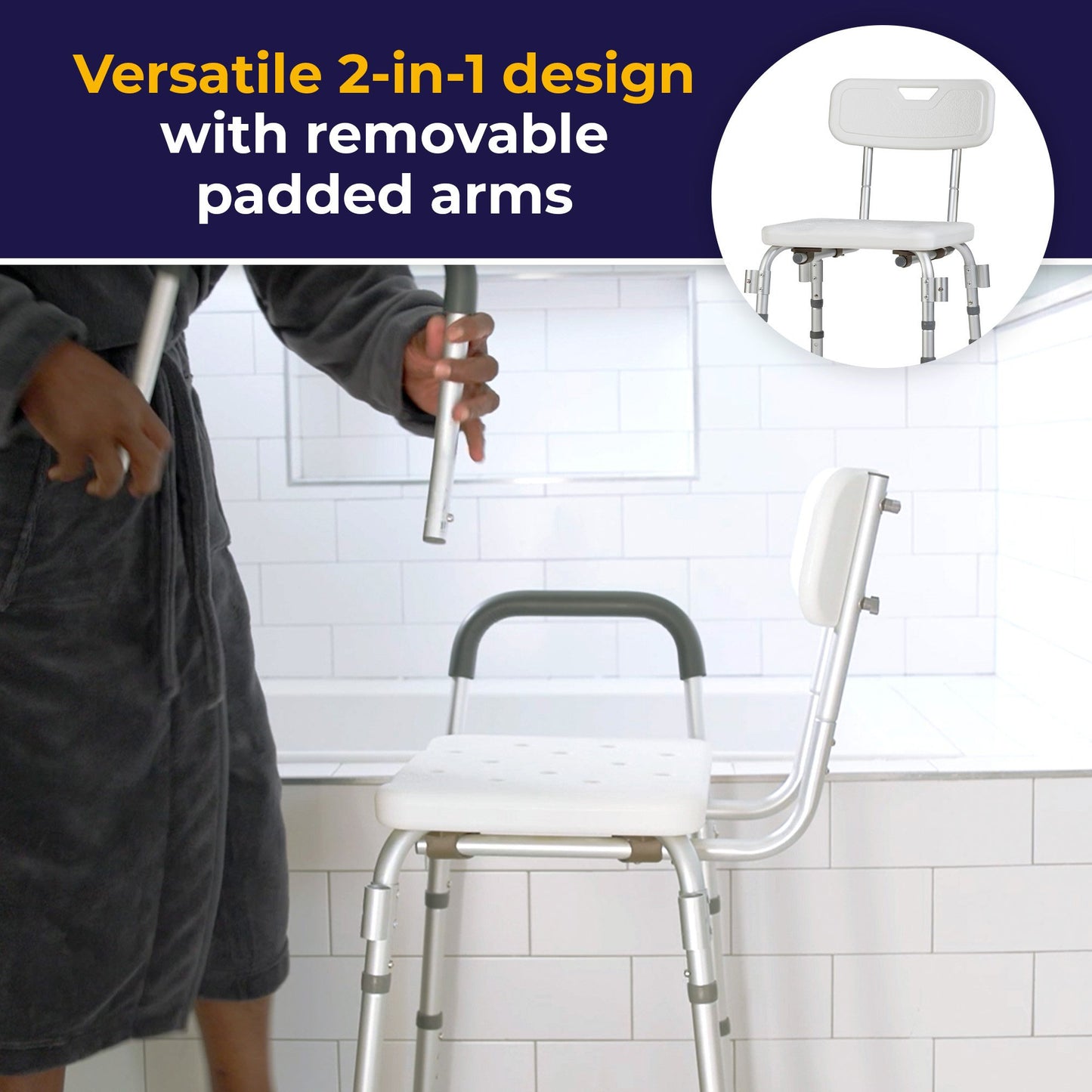 drive™ Bath Bench Padded Removable Arms Aluminum Frame With Backrest 16 Inch Seat Width 300 lbs. Weight Capacity (1032859_EA)