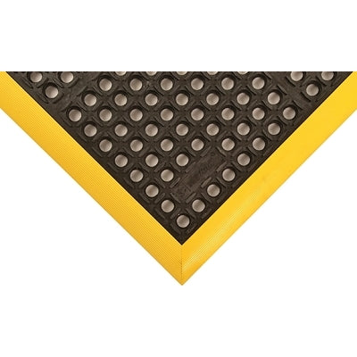 Notrax Safety Stance® Drainage Anti-Fatigue Mat, 549, 3 Sided, 7/8 in x 38 in W x 40 in L, Rubber, Black/Yellow (921-549S3840YB)