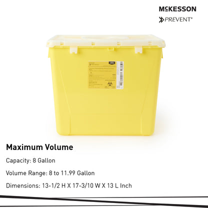 McKesson Prevent® Chemotherapy Waste Container Yellow Base 13-1/2 H X 17-3/10 W X 13 L Inch Vertical Entry 8 Gallon (854427_EA)
