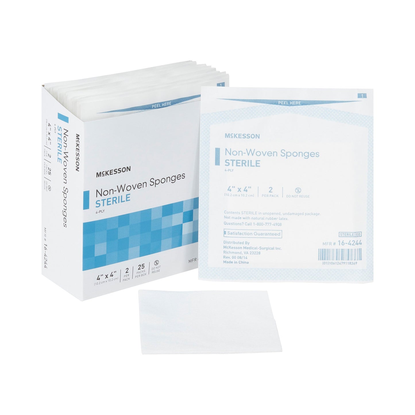 McKesson Nonwoven Sponge 4 X 4 Inch 4-Ply Sterile 2 per Pack (446033_BX)