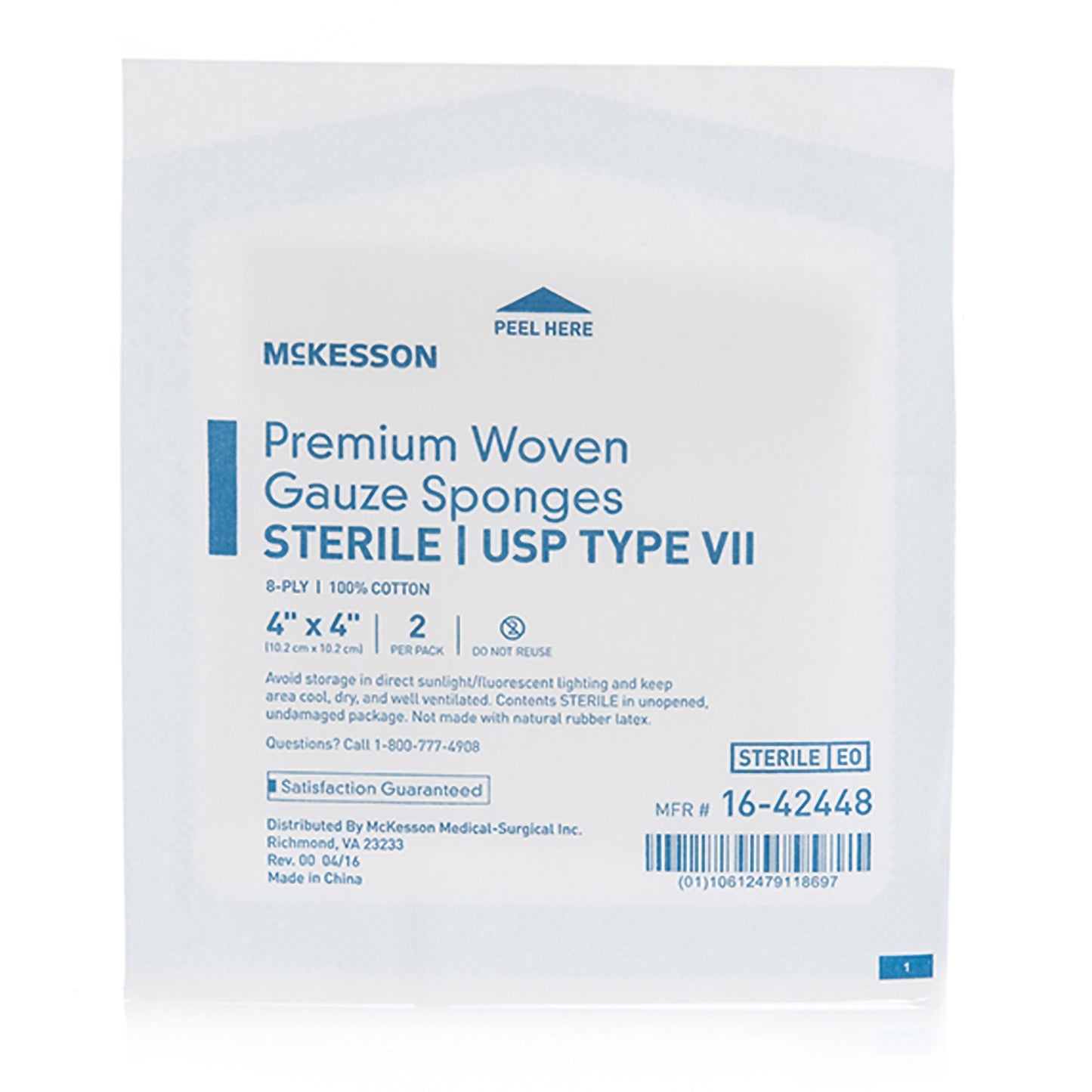 McKesson Gauze Sponge 4 X 4 Inch 8-Ply Sterile 2 per Pack (447085_CS)