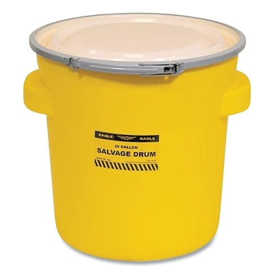Eagle Manufacturing Poly Drum, Salvage, Metal Lever-Lock Lid, Yellow, 20 gal (925-1654)