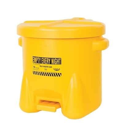 Eagle Manufacturing Poly Waste Can, Oily, 10 gal, Yellow, Includes Foot Lever (925-935FLY)