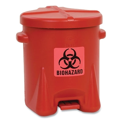 Eagle Manufacturing Poly Waste Can, Biohazardous, 6 gal, Red, Includes Foot Lever (925-943BIO)
