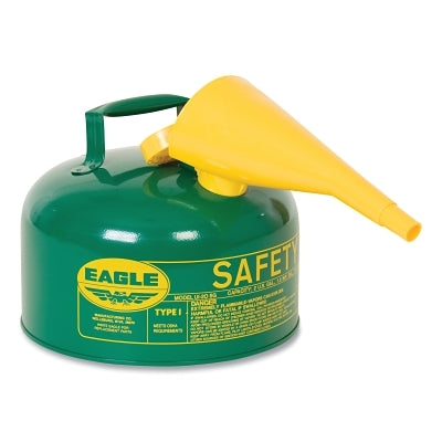 Eagle Manufacturing Safety Can, Type I, 2 gal, 24-ga Galvanized Steel, Combustibles, Green, Includes Funnel (925-UI20FSG)