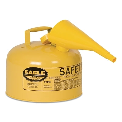 Eagle Manufacturing Safety Can, Type I, 2-1/2 gal, 24-ga Galvanized Steel, Diesel, Yellow, Includes Funnel (925-UI25FSY)
