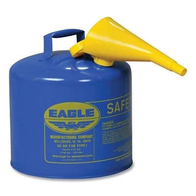 Eagle Manufacturing Safety Can, Type I, 5 gal, 24-ga Galvanized Steel, Kerosene, Blue, Includes Funnel (925-UI50FSB)