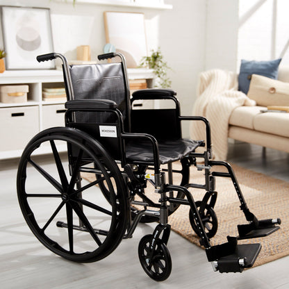 McKesson Wheelchair Dual Axle Desk Length Arm Swing-Away Footrest Black Upholstery 18 Inch Seat Width Adult 300 lbs. Weight Capacity (1065276_EA)