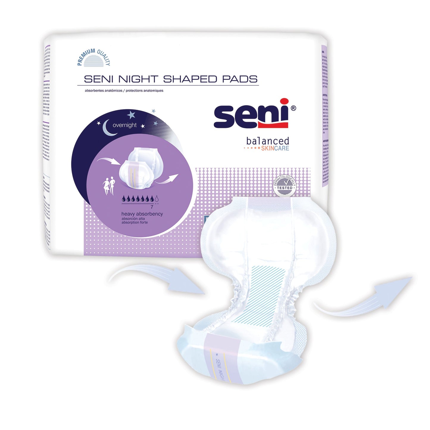 Seni® Shaped Night Pads Incontinence Liner 27 Inch Length Heavy Absorbency Super Absorbent Core One Size Fits Most (1223800_PK)