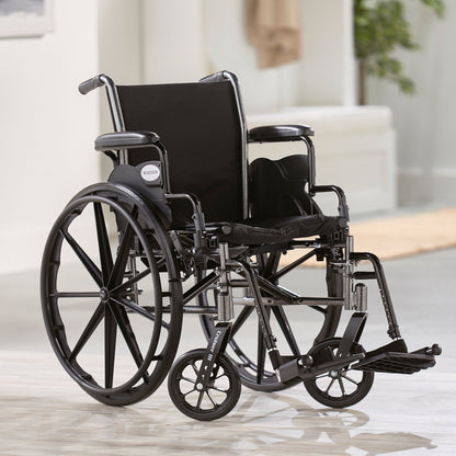 McKesson Lightweight Wheelchair Dual Axle Desk Length Arm Swing-Away Footrest Black Upholstery 16 Inch Seat Width Adult 300 lbs. Weight Capacity (1065282_EA)