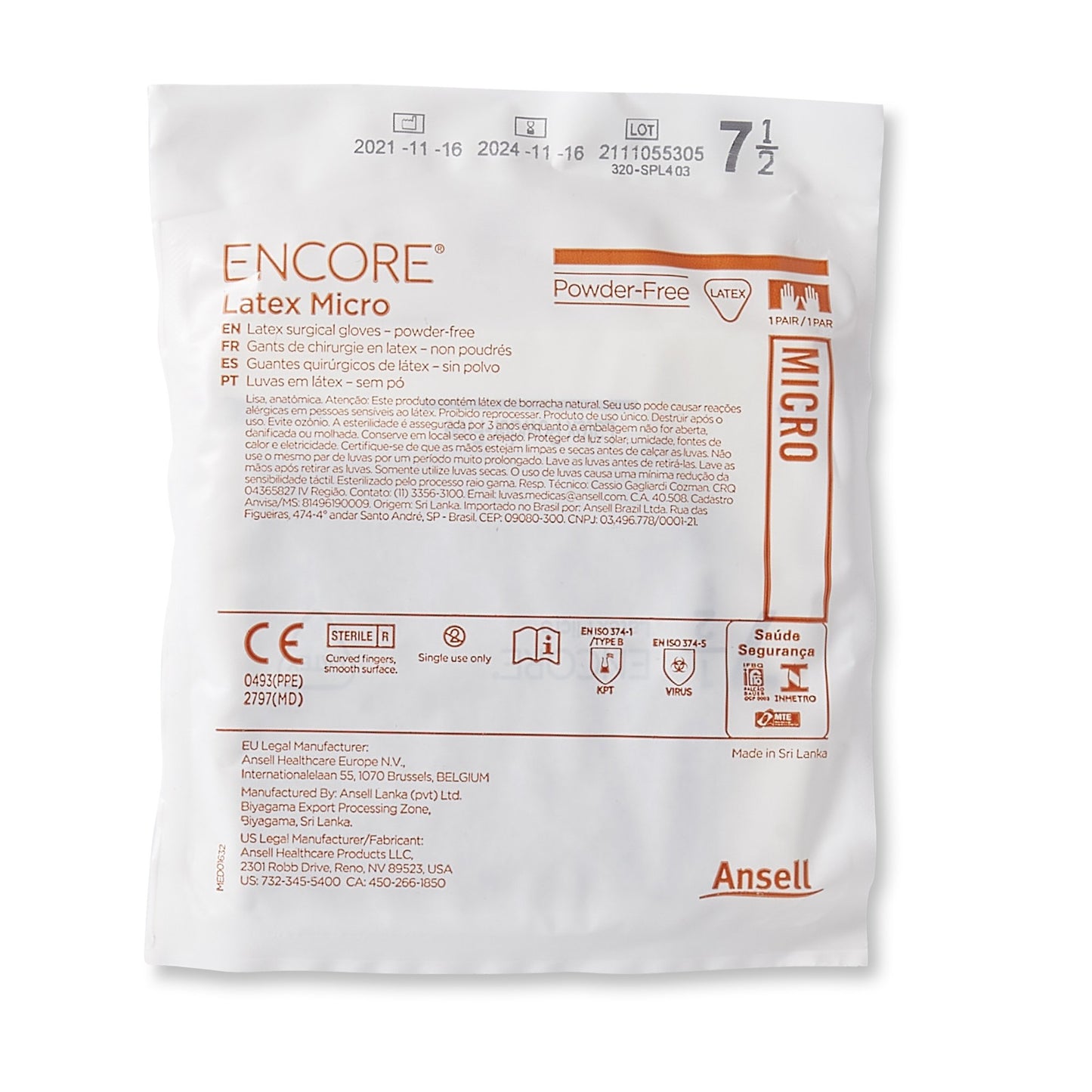 ENCORE® Latex Micro Surgical Glove Size 7.5 Sterile Latex Standard Cuff Length Micro-Textured Brown Chemo Tested (362178_BX)