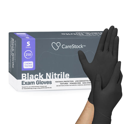 CareStock™ Exam Glove Small NonSterile Nitrile Standard Cuff Length Fully Textured Black Not Rated (1230892_BX)