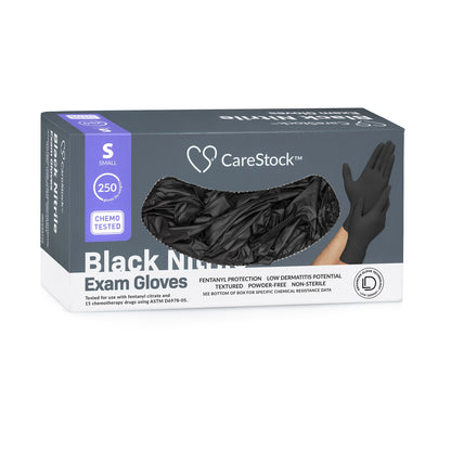 CareStock™ Exam Glove Small NonSterile Nitrile Standard Cuff Length Fully Textured Black Not Rated (1230892_CS)