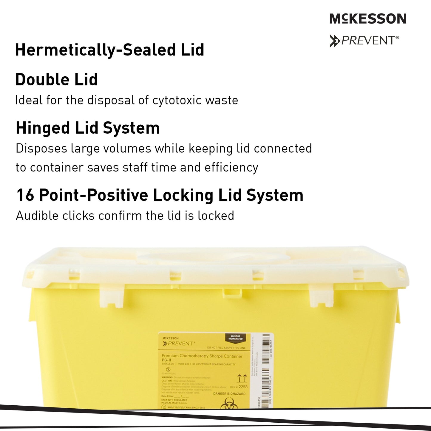 McKesson Prevent® Chemotherapy Waste Container Yellow Base 13-1/2 H X 17-3/10 W X 13 L Inch Vertical Entry 8 Gallon (854427_CS)