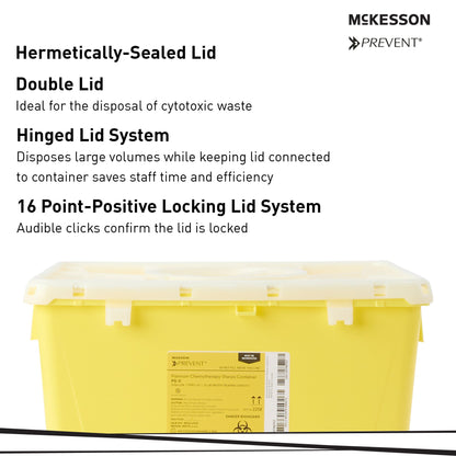 McKesson Prevent® Chemotherapy Waste Container Yellow Base 13-1/2 H X 17-3/10 W X 13 L Inch Vertical Entry 8 Gallon (854427_EA)