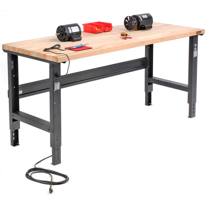 Global Industrial Adjustable Height Workbench, 72 x 30", Birch Square Edge, Black (WB318913BK)