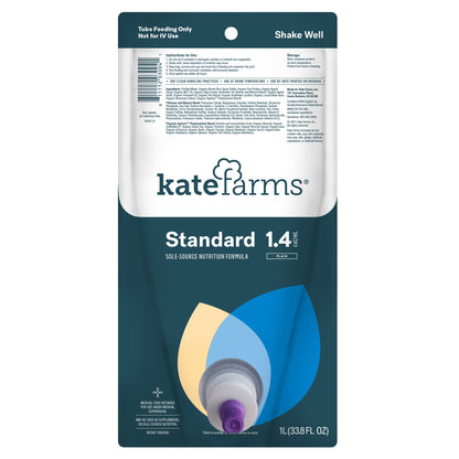 Kate Farms Standard 1.4 Closed System Tube Feeding Formula Unflavored Liquid 1000 mL Ready to Hang Prefilled Container (1184939_CS)