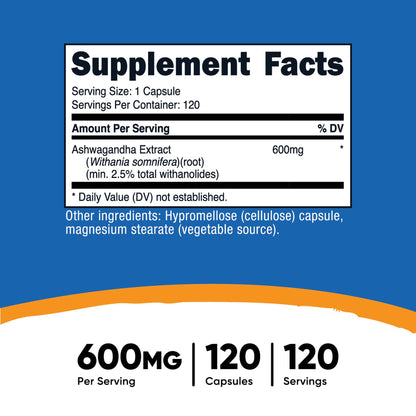 nutricost® Dietary Supplement Ashwagandha Root 600 mg Strength Capsule 120 Per Bottle (1270270_CS)