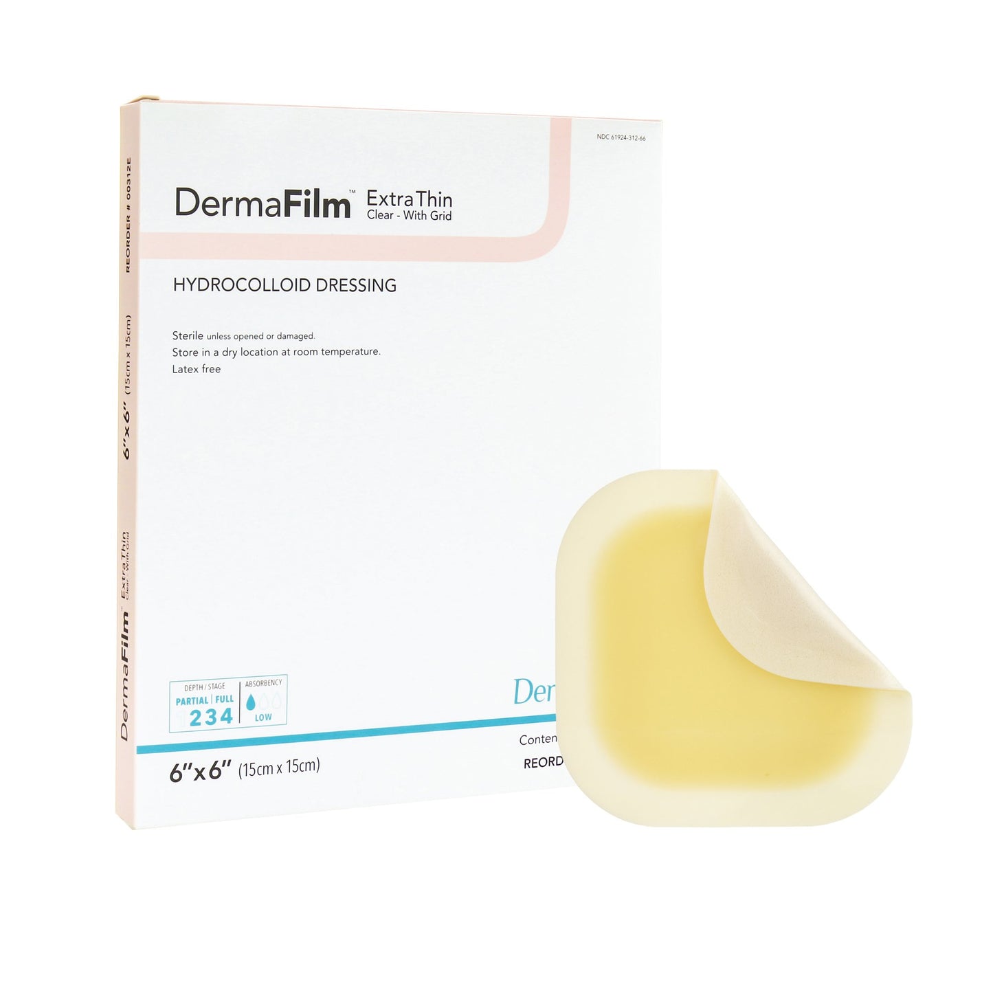 DermaFilm® Thin Hydrocolloid Dressing Film Backing 6 X 6 Inch Square Hydrocolloid / Film (861133_EA)