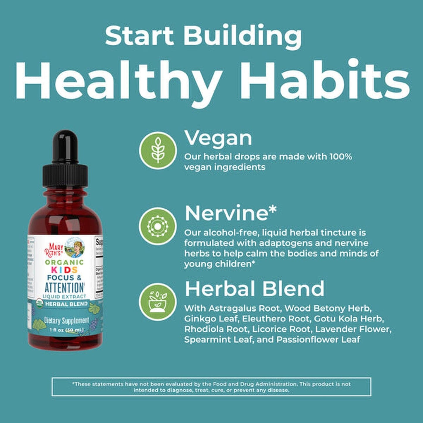 Mary Ruth's® Organic Kids Focus & Attention Dietary Supplement Organic Proprietary Blend 1,180 mg Strength Drop 1 oz. (1271770_EA)