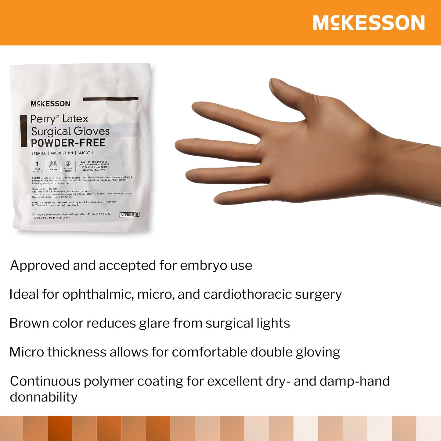 McKesson Perry® Surgical Glove Size 7 Sterile Latex Standard Cuff Length Smooth Brown Not Chemo Approved (1044730_CS)