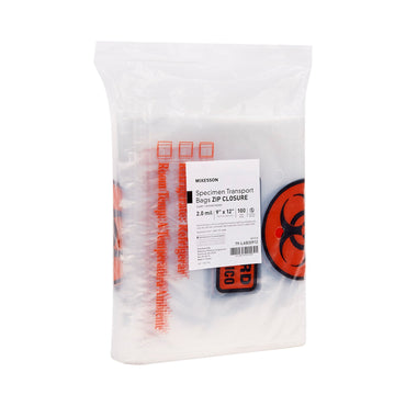 McKesson Specimen Transport Bag with Document Pouch 9 X 12 Inch Zip Closure Biohazard Symbol / Storage Instructions NonSterile (529909_PK)
