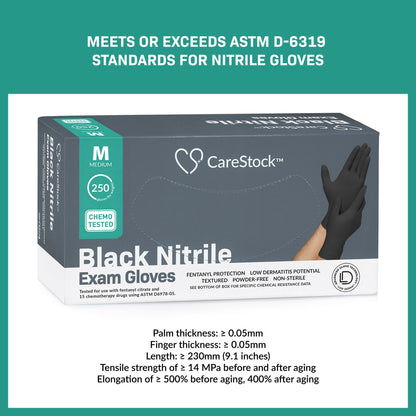CareStock™ Exam Glove Medium NonSterile Nitrile Standard Cuff Length Fully Textured Black Not Rated (1230893_CS)