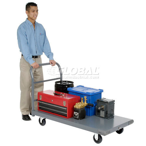 Global Industrial Steel Deck Platform Truck 36 x 24 1000 Lb. Capacity 5" Polyurethane Casters (WB952105)