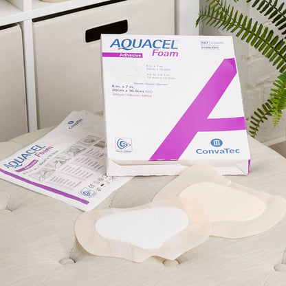 Aquacel® Foam Dressing 7 X 8 Inch With Border Waterproof Film Backing Silicone Adhesive Sacral Sterile (802599_BX)