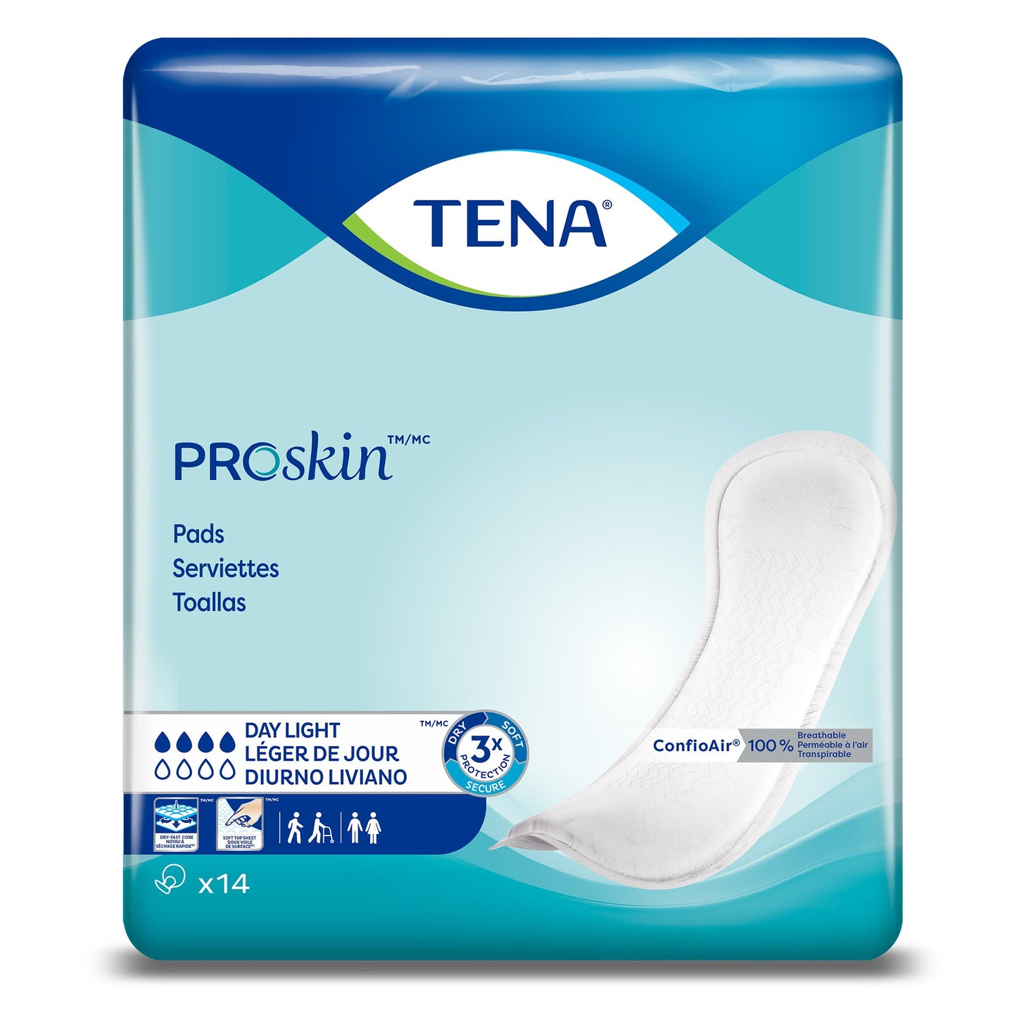 TENA ProSkin™ Day Light Incontinence Liner 13 Inch Length Moderate Absorbency Dry-Fast Core™ One Size Fits Most (1043727_BG)