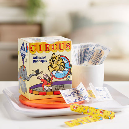 American® White Cross Stat Strip® Adhesive Strip 3/4 X 3 Inch Fabric Rectangle Kid Design (Circus) Sterile (296235_CS)