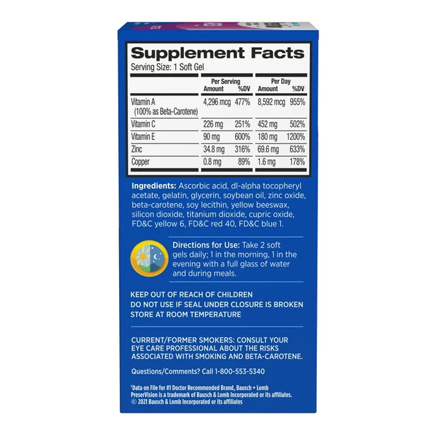 PreserVision® Areds Vitamin Supplement Beta-Carotene / Vitamin C 4,296 mcg - 226 mg Strength Capsule 120 per Bottle (1231917_BT)