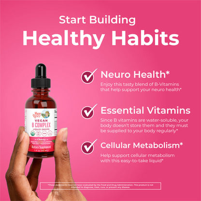 Mary Ruth's® Vegan B-Complex Dietary Supplement Niacin / Vitamin B6 / Folate / B12 / Biotin 2 mg - 2 mg - 400 mcg - 1,500 mcg - 2,500 mcg Strength Drop 1 oz. Cherry Flavor (1271766_EA)