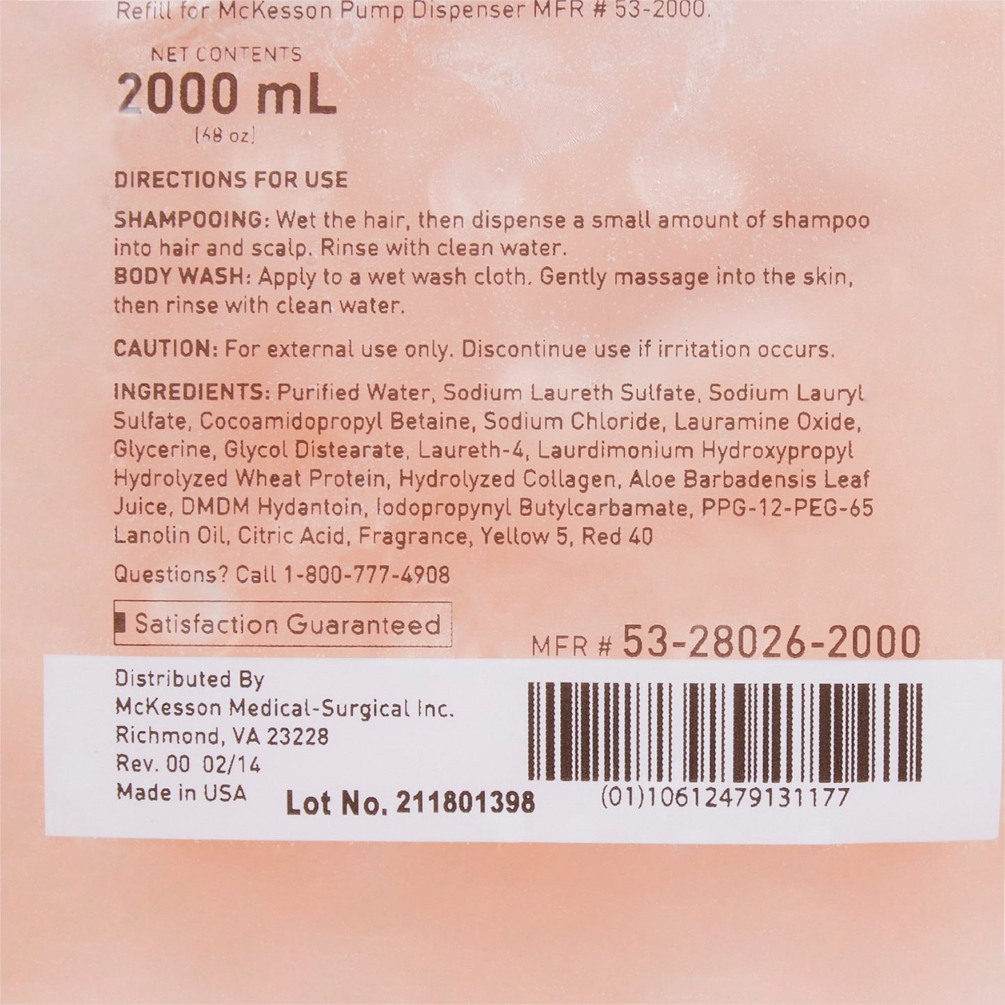 McKesson Shampoo and Body Wash 2,000 mL Dispenser Refill Bag Apricot Scent (468270_EA)