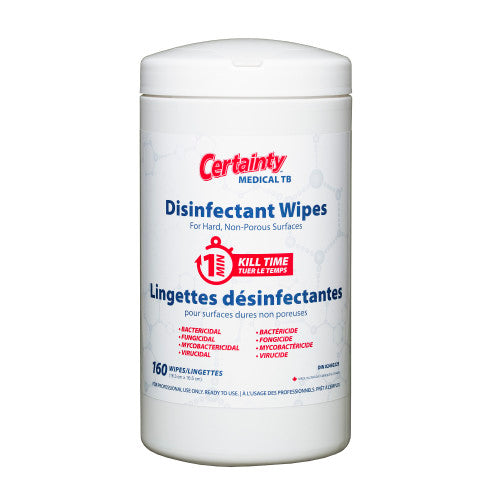 Certainty® Medical TB Disinfectant Wipes Canister, 6.4” x 6.5”, 160 Wipes/Canister, 6 Canisters/Case (HOS96160)