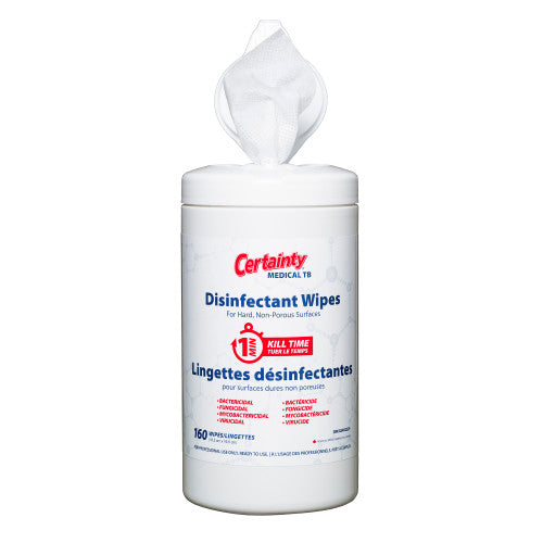 Certainty® Medical TB Disinfectant Wipes Canister, 6.4” x 6.5”, 160 Wipes/Canister, 6 Canisters/Case (HOS96160)