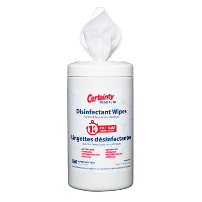 Certainty® Medical TB Disinfectant Wipes Canister, 6.4” x 6.5”, 160 Wipes/Canister, 6 Canisters/Case (HOS96160)