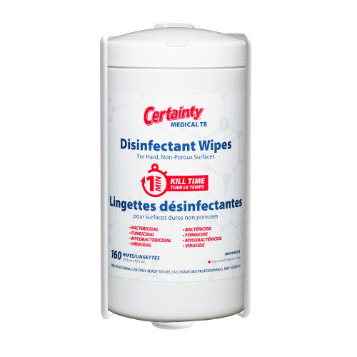 Certainty® Medical TB Disinfectant Wipes Canister, 6.4” x 6.5”, 160 Wipes/Canister, 6 Canisters/Case (HOS96160)