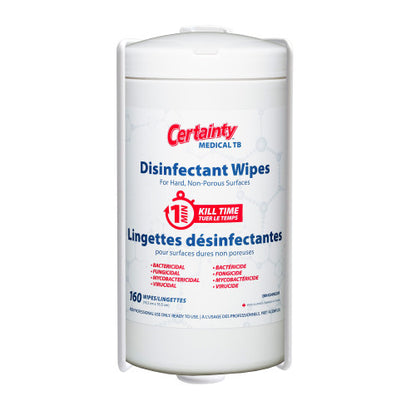 Certainty® Medical TB Disinfectant Wipes Canister, 6.4” x 6.5”, 160 Wipes/Canister, 6 Canisters/Case (HOS96160)