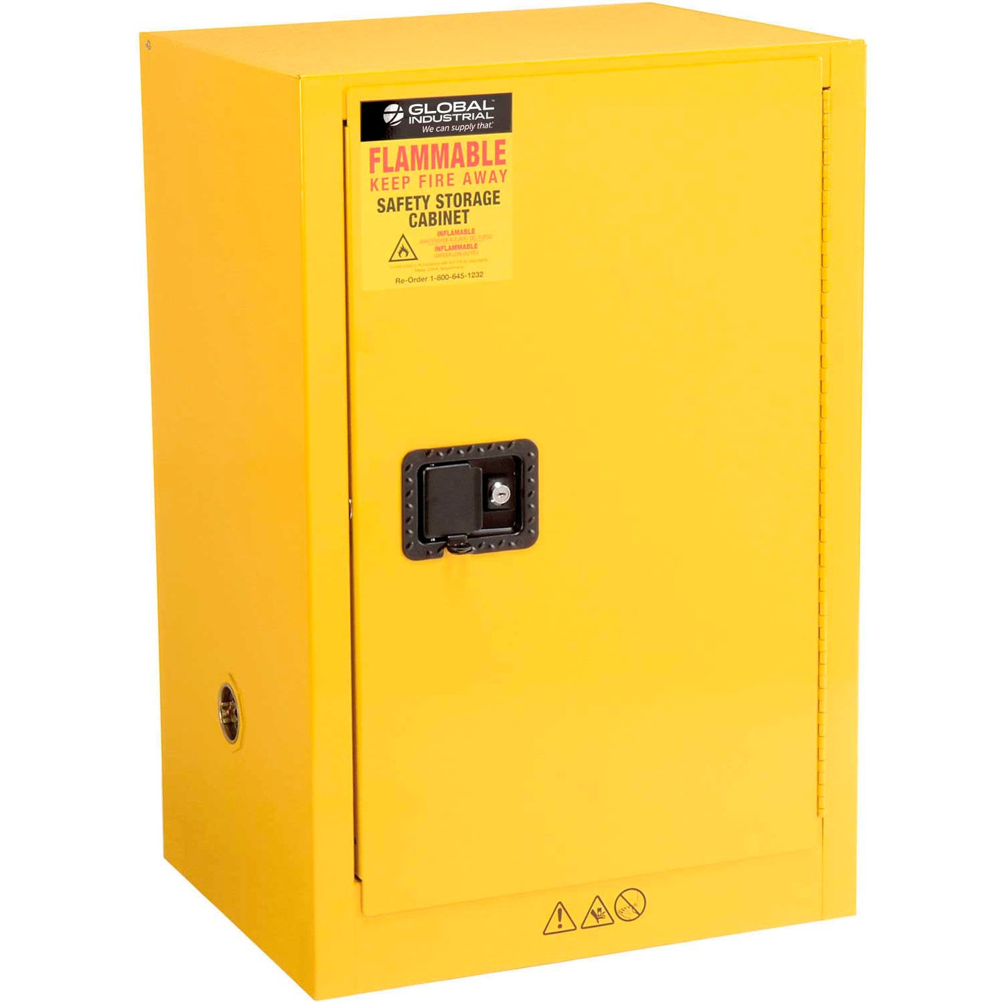 Global Industrial Flammable Cabinet, Manual Close Single Door, 12 Gallon, 23"Wx18"Dx35"H (WB962355)