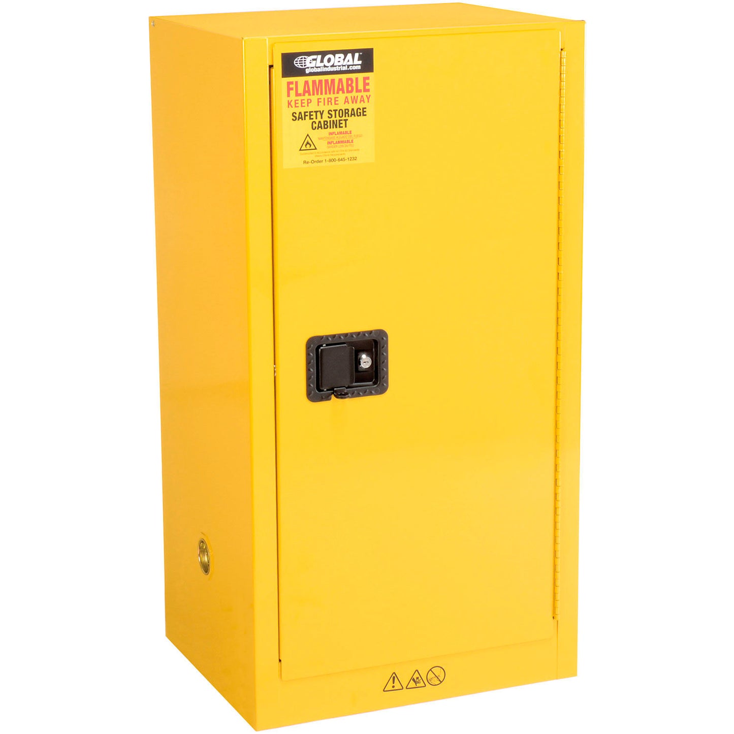 Global Industrial Flammable Cabinet, Manual Close Single Door, 16 Gallon, 23"Wx18"Dx44"H (WB962356)
