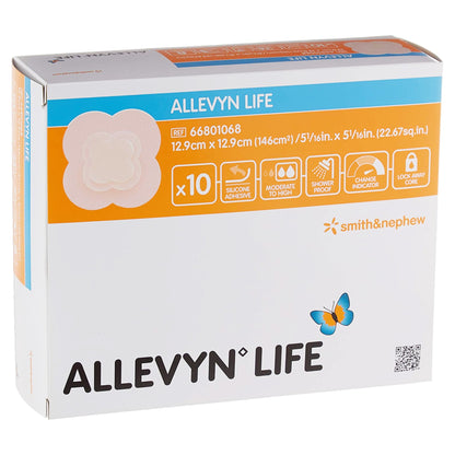 Allevyn Life Foam Dressing 5--1/16 X 5-1/16 Inch With Border Film Backing Silicone Gel Adhesive Quadrilobe Sterile (834485_BX)