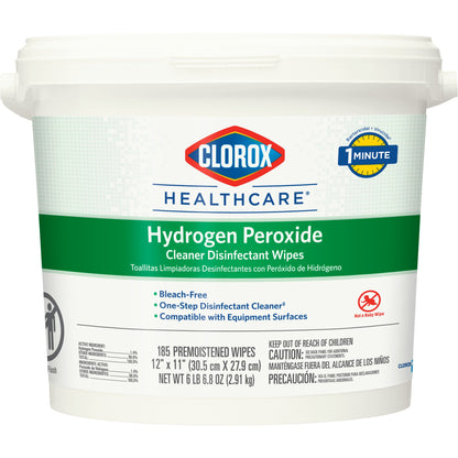 Clorox Healthcare® Surface Disinfectant Cleaner Premoistened Hydrogen Peroxide Based Manual Pull Wipe 185 Count Pail Unscented NonSterile (853531_CT)