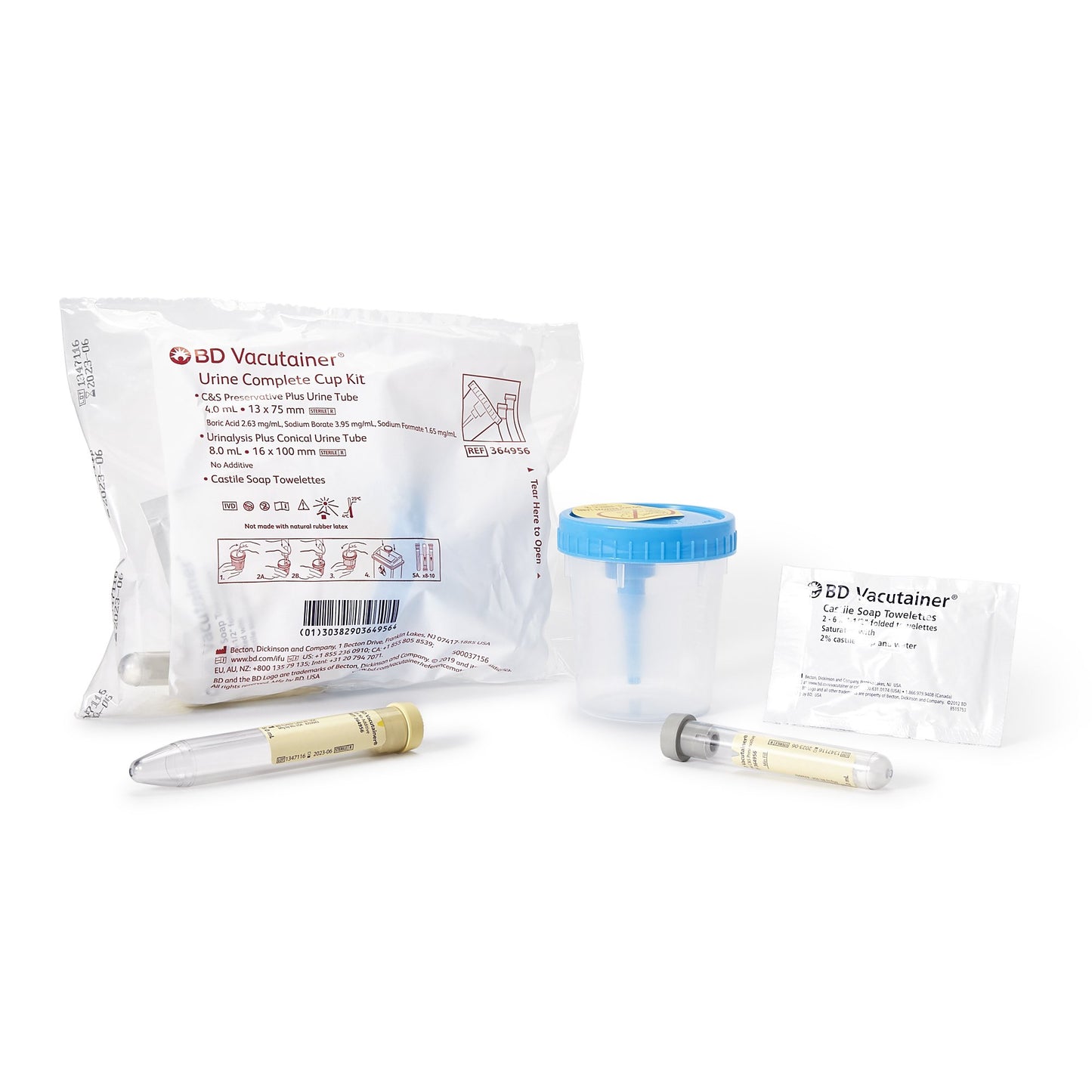 BD Vacutainer® Urine Specimen Collection Kit 4 mL / 8 mL Plastic Collection Cup / Collection Tube Sterile (492908_CS)