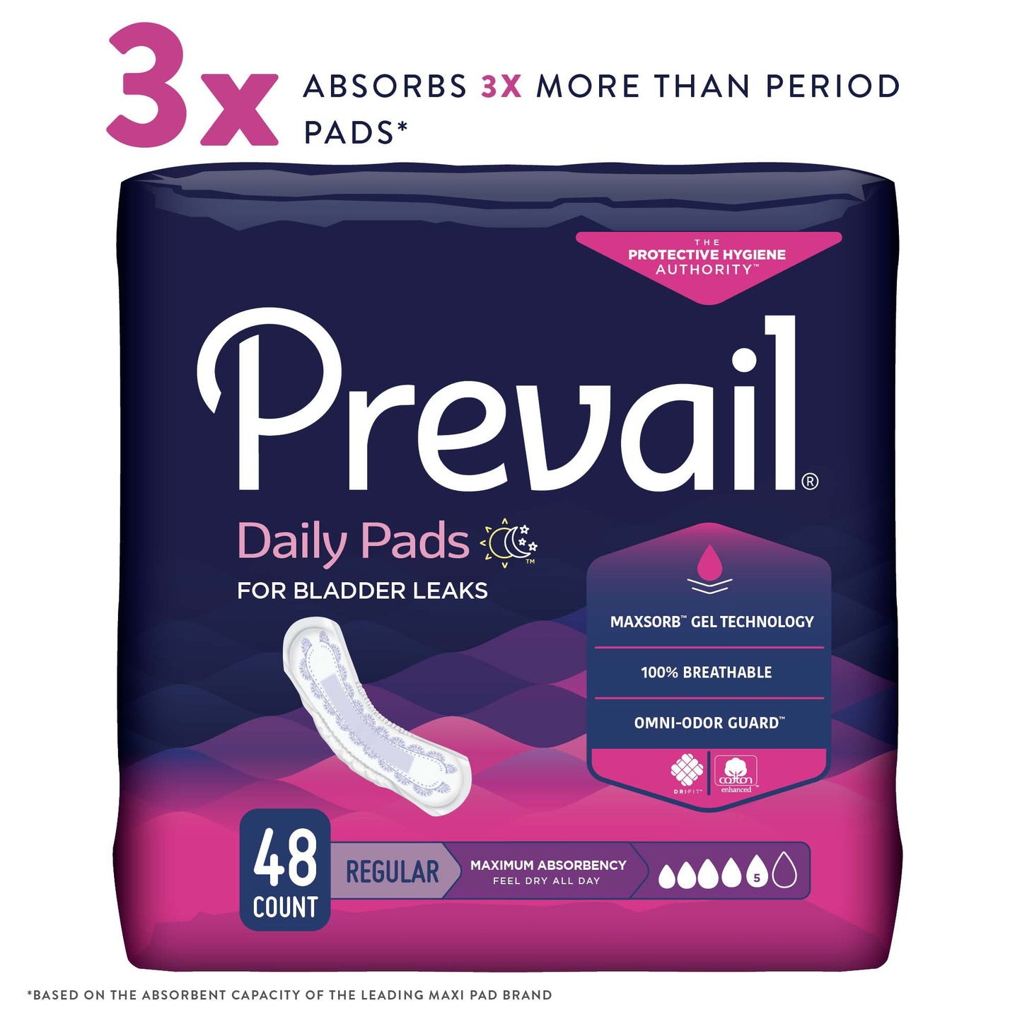 Prevail® Daily Pads Bladder Control Pad 11 Inch Length Heavy Absorbency Polymer Core One Size Fits Most (810355_CS)