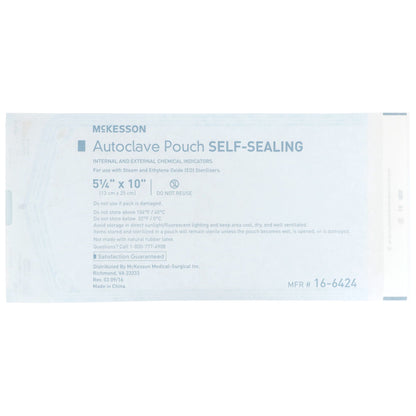 McKesson Sterilization Pouch Ethylene Oxide (EO) Gas / Steam 5-1/4 X 10 Inch Transparent Blue / White Self Seal Paper / Film (960944_BX)