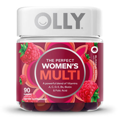 OLLY® Women's Multi Multivitamin Supplement MultiVitamins With Folic Acid Assorted Strengths - 240 mcg Gummy 90 per Bottle Blissful Berry Flavor (1228372_BT)